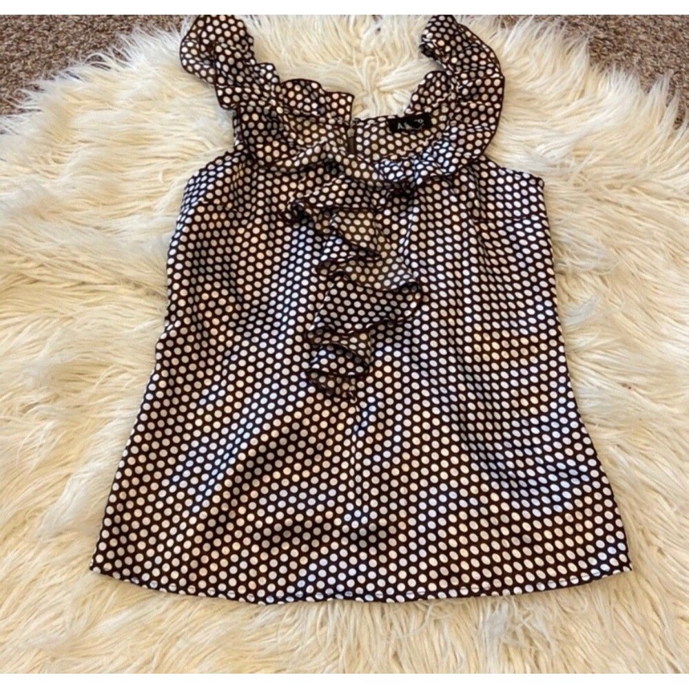 Medium  Juniors Y2K A. Byer Charming Ruffled Polka Dot Sleeveless Blouse